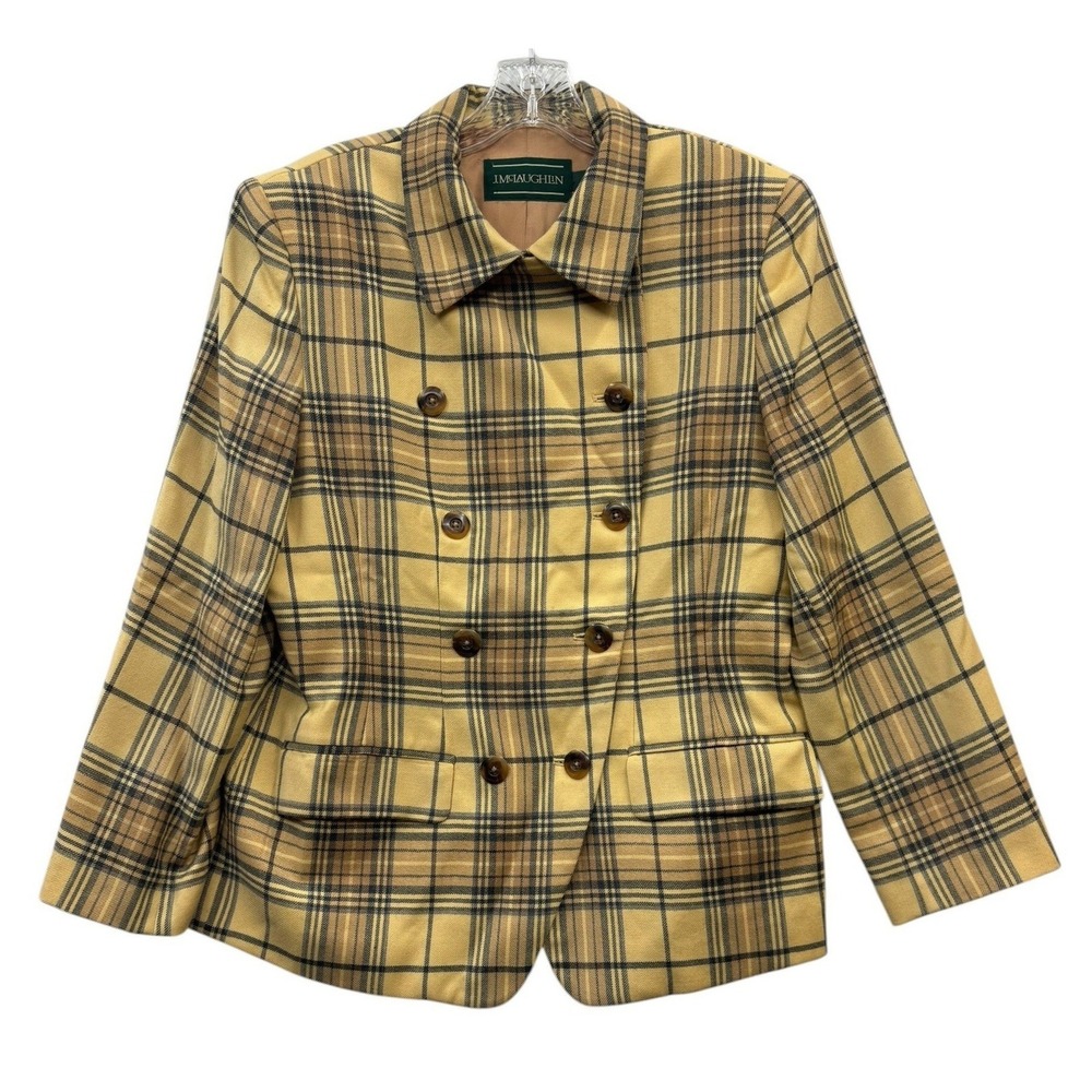 Vintage J McLaughlin‎ Wool Blazer Double Breasted Plaid Preppy Chic Academia 8